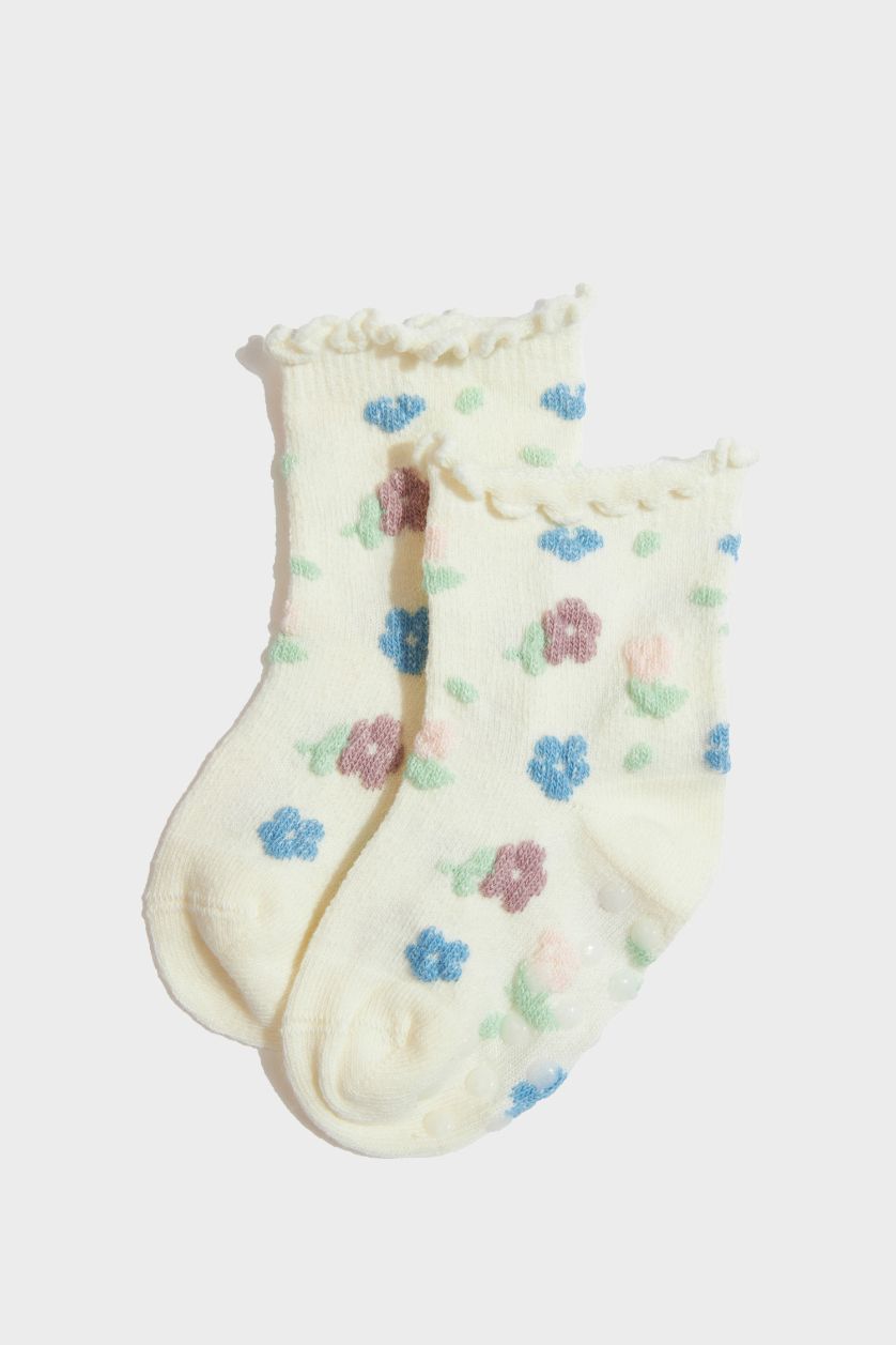 Kız Bebek Karma Kaydırmaz Taban 5'li Pamuklu Uzun Çorap Kız Bebek