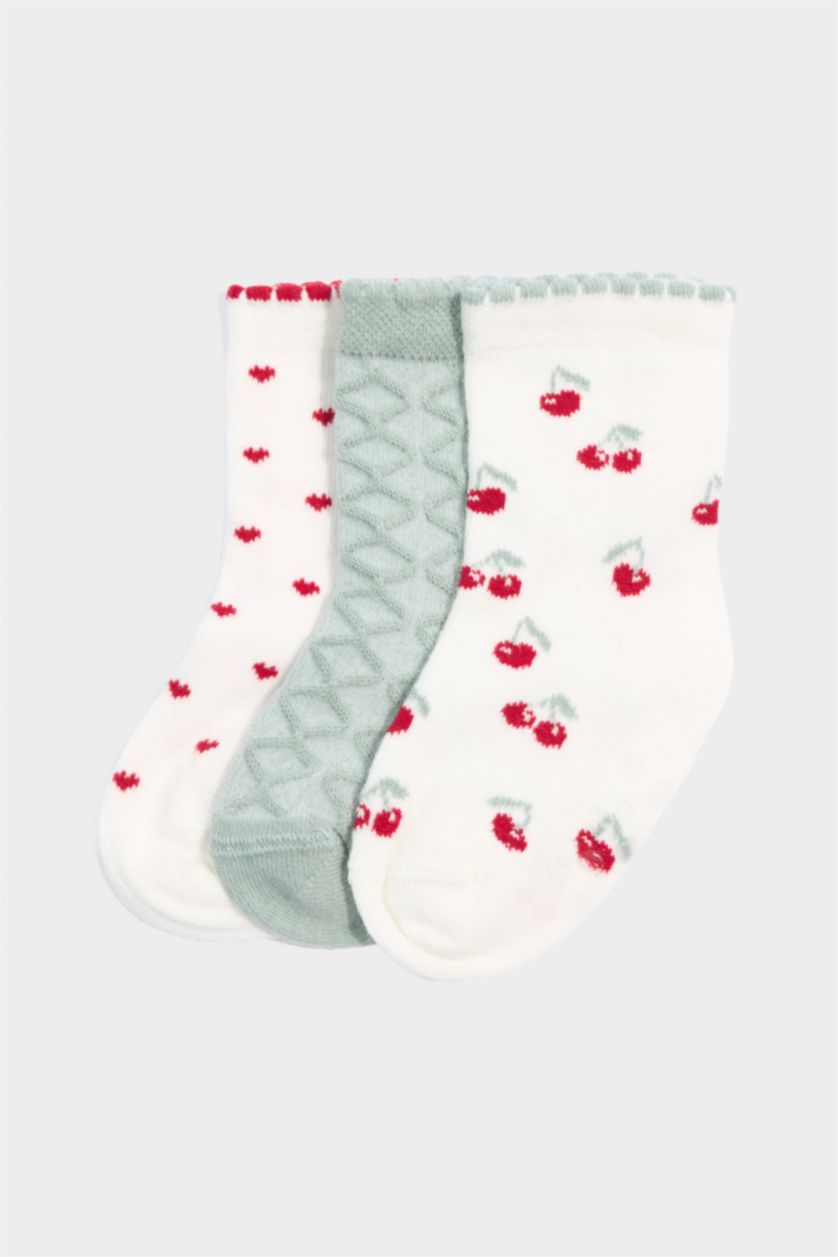 Kız Bebek Karma Kaydırmaz Taban 3'lü Pamuklu Uzun Çorap Kız Bebek