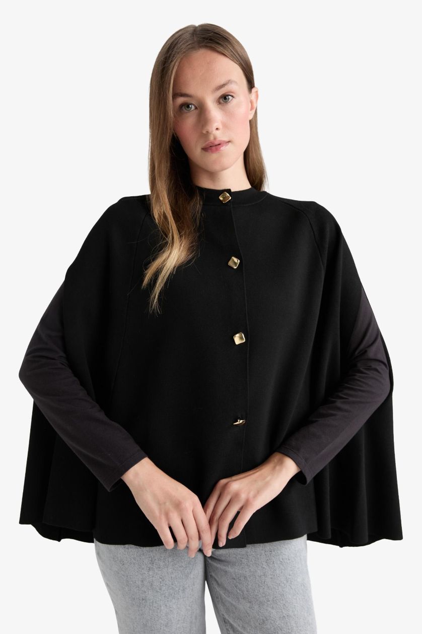 نساء أسود جاكيت تريكو قصة عادية بياخة مستديرة