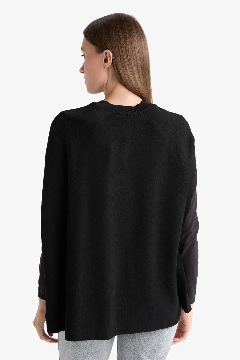 نساء أسود جاكيت تريكو قصة عادية بياخة مستديرة