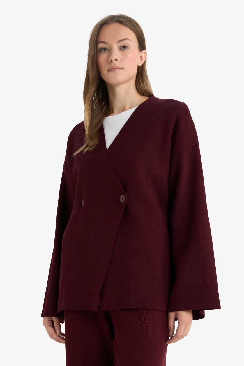 نساء خمري جاكيت تريكو بياخة V