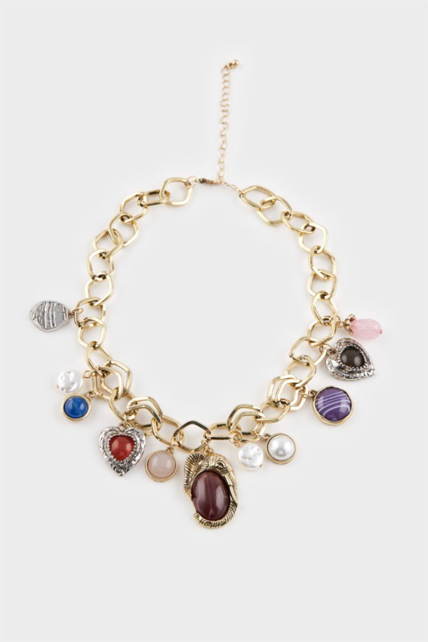 FEMME Karma Collier doré à charms et pierres colorées pour femme