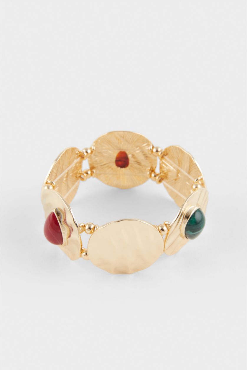 FEMME Karma Bracelet jonc doré avec pierres vertes et bordeaux pour femme