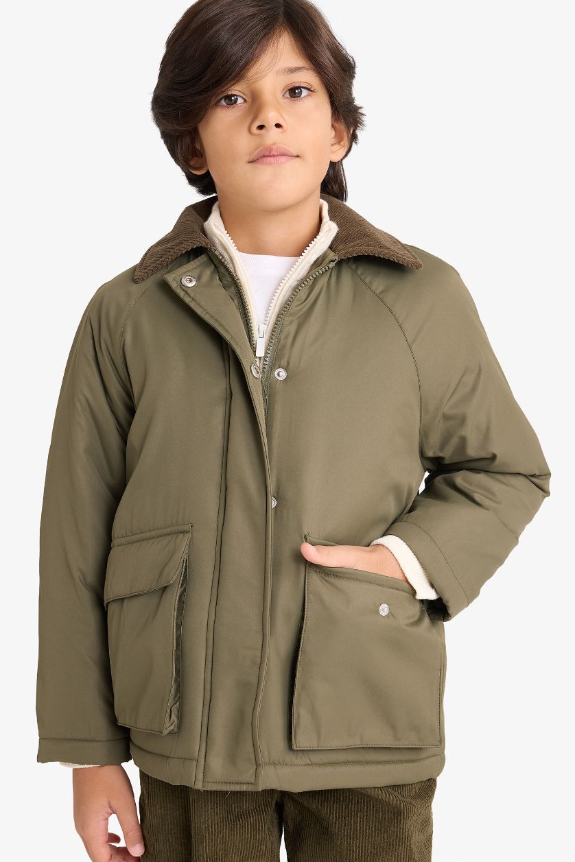 BOYS & TEENS Khaki Boy Waterproof Zippered Puffer Jacket
