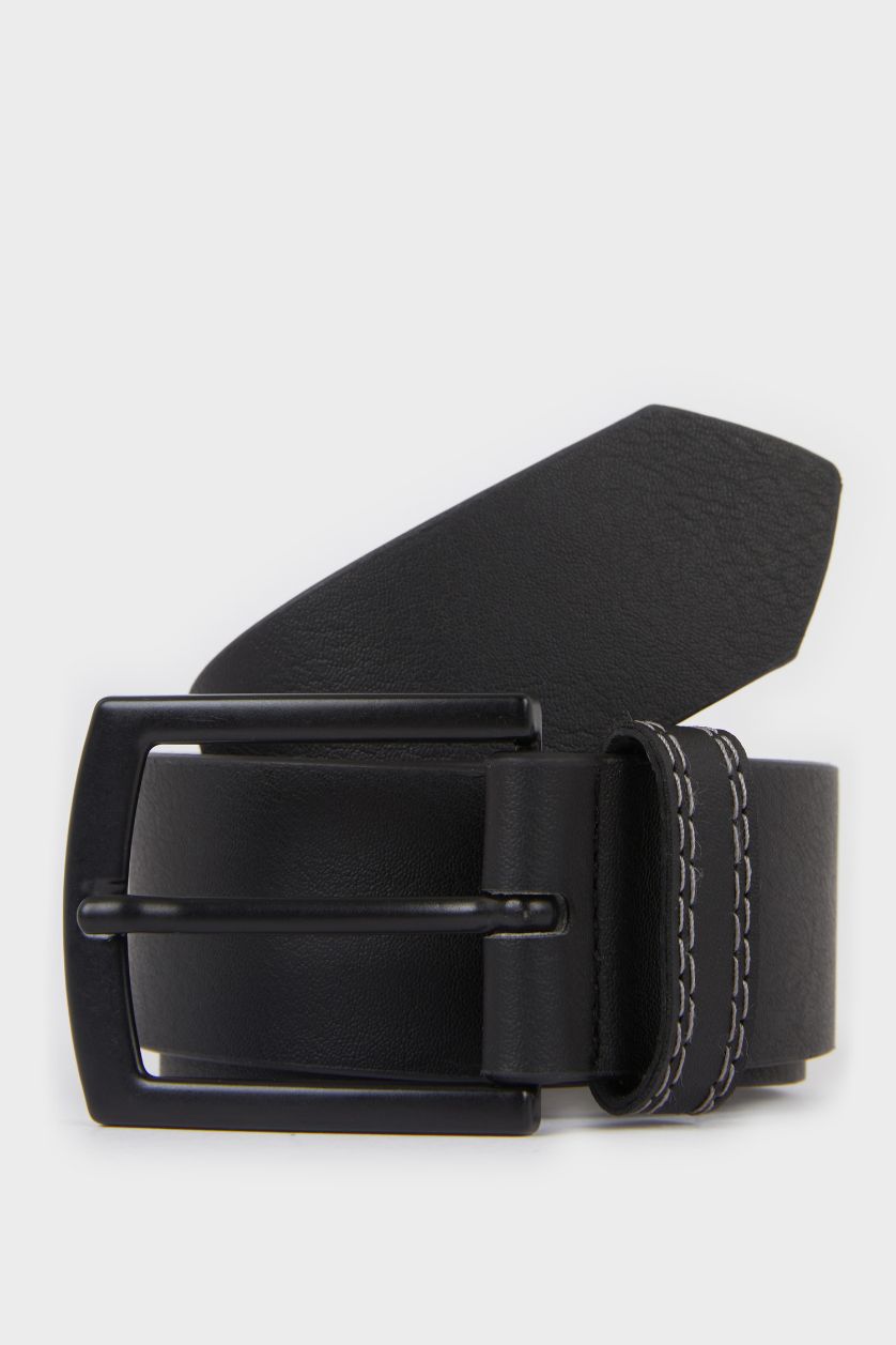 Erkek Siyah Erkek Dikdörtgen Toka Suni Deri Günlük Kemer