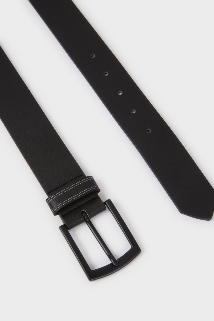 Erkek Siyah Erkek Dikdörtgen Toka Suni Deri Günlük Kemer