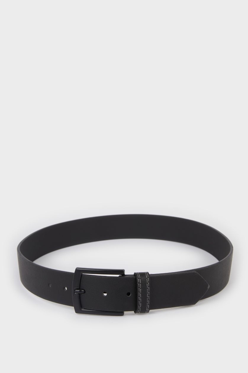 Erkek Siyah Erkek Dikdörtgen Toka Suni Deri Günlük Kemer