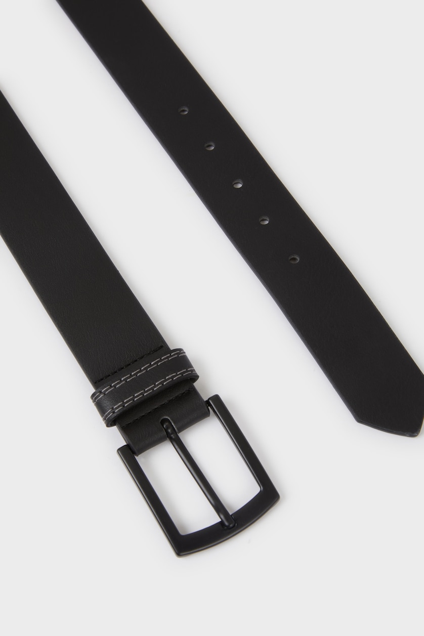 MAN Black Man Rectangular Buckle Faux Leather Casual Belt