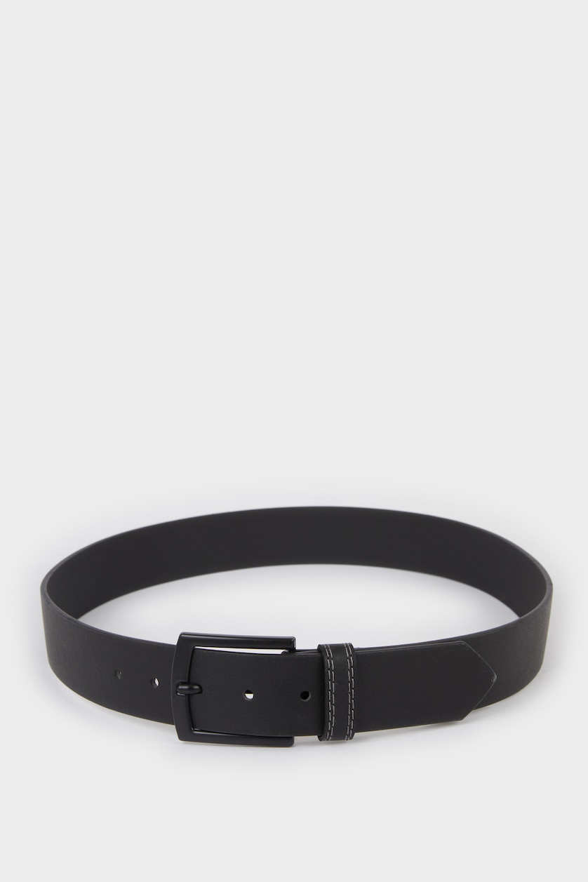 MAN Black Man Rectangular Buckle Faux Leather Casual Belt