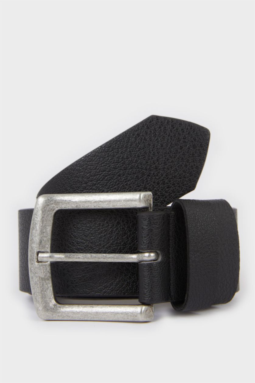 Erkek Siyah Erkek Dikdörtgen Toka Suni Deri Günlük Kemer