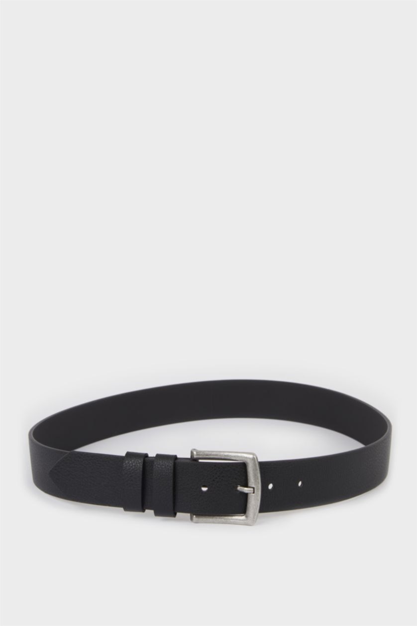 Erkek Siyah Erkek Dikdörtgen Toka Suni Deri Günlük Kemer