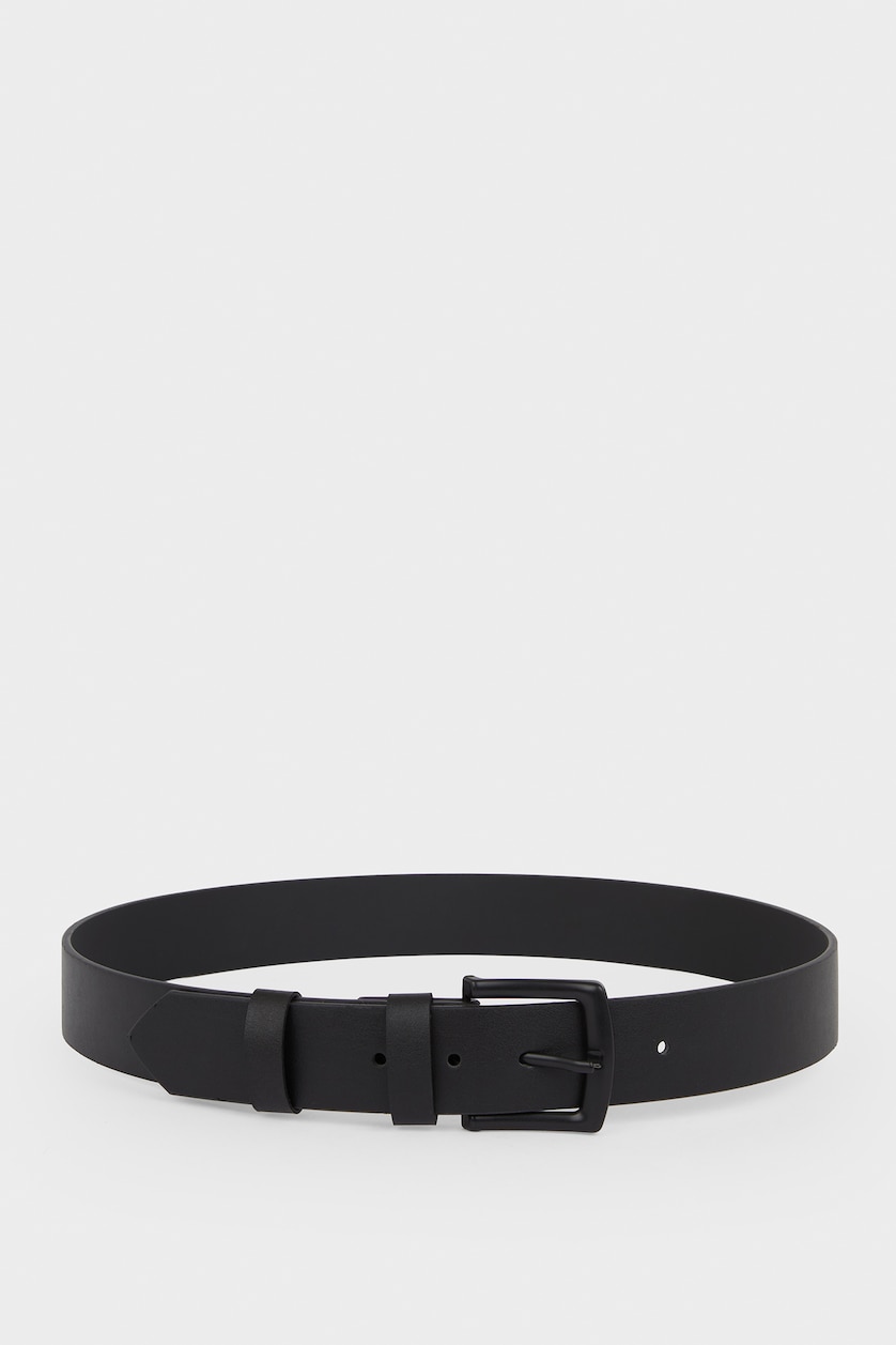 MAN Black Man Rectangular Buckle Faux Leather Casual Belt