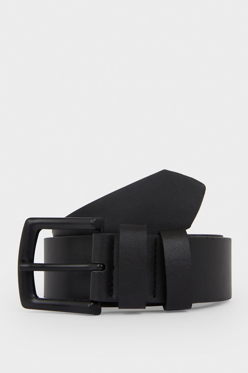 MAN Black Man Rectangular Buckle Faux Leather Casual Belt