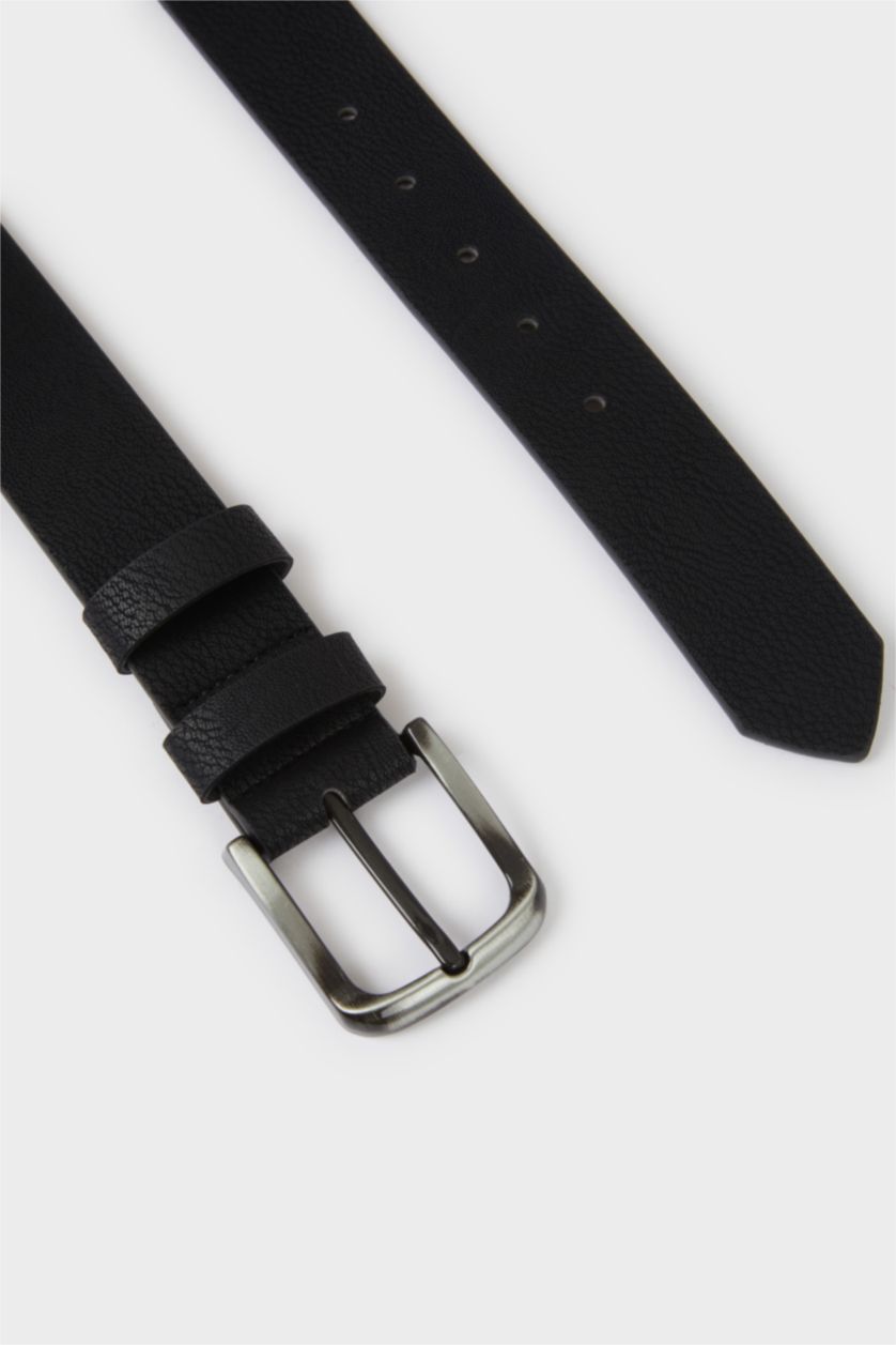 Erkek Siyah Erkek Dikdörtgen Toka Suni Deri Günlük Kemer