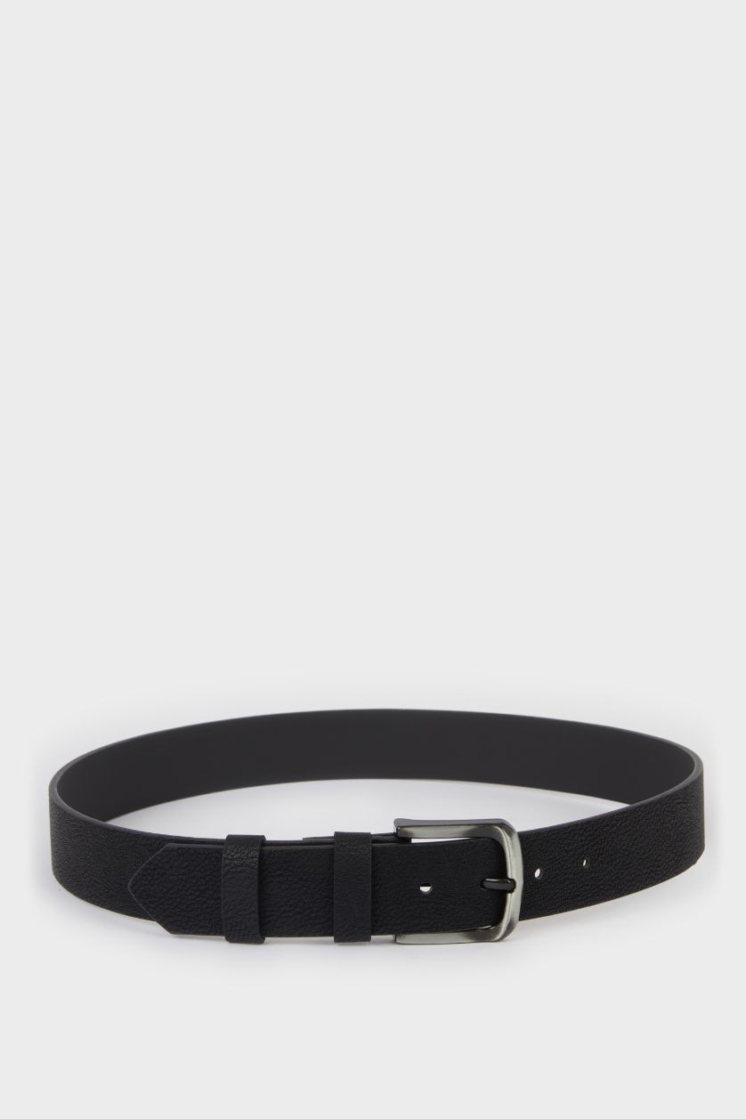 Erkek Siyah Erkek Dikdörtgen Toka Suni Deri Günlük Kemer