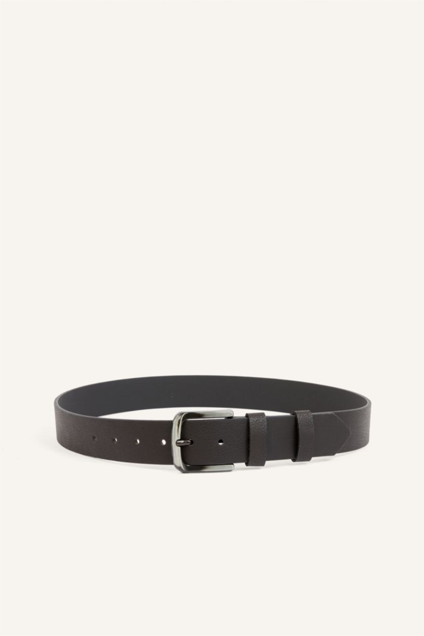 Men Brown Man Rectangle Clasp Faux Leather