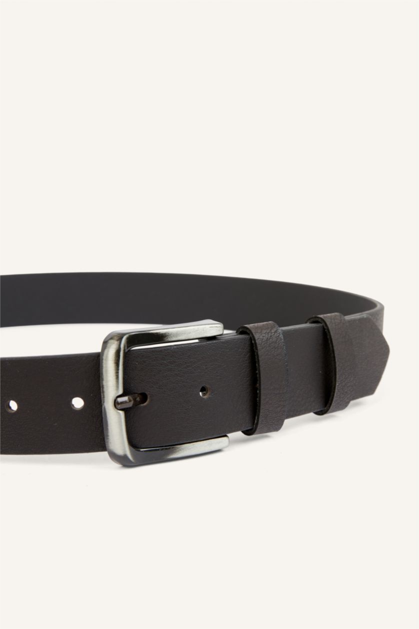Men Brown Man Rectangle Clasp Faux Leather