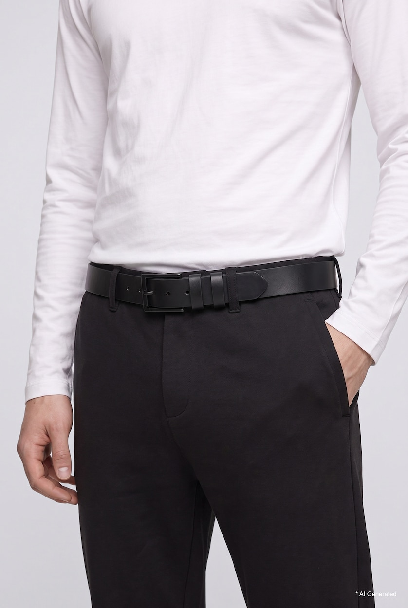 Man Black Man Faux Leather Casual Belt