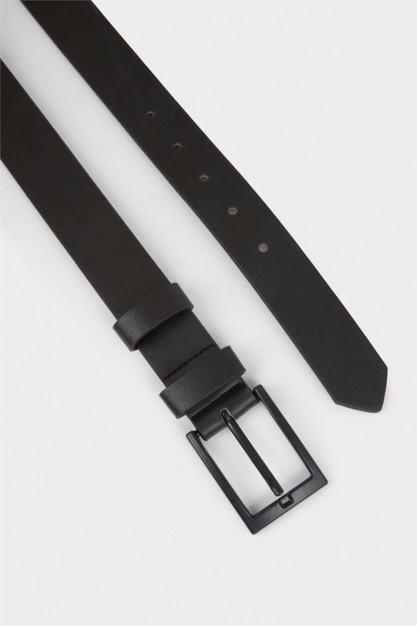 Erkek Siyah Erkek Dikdörtgen Toka Suni Deri Günlük Kemer