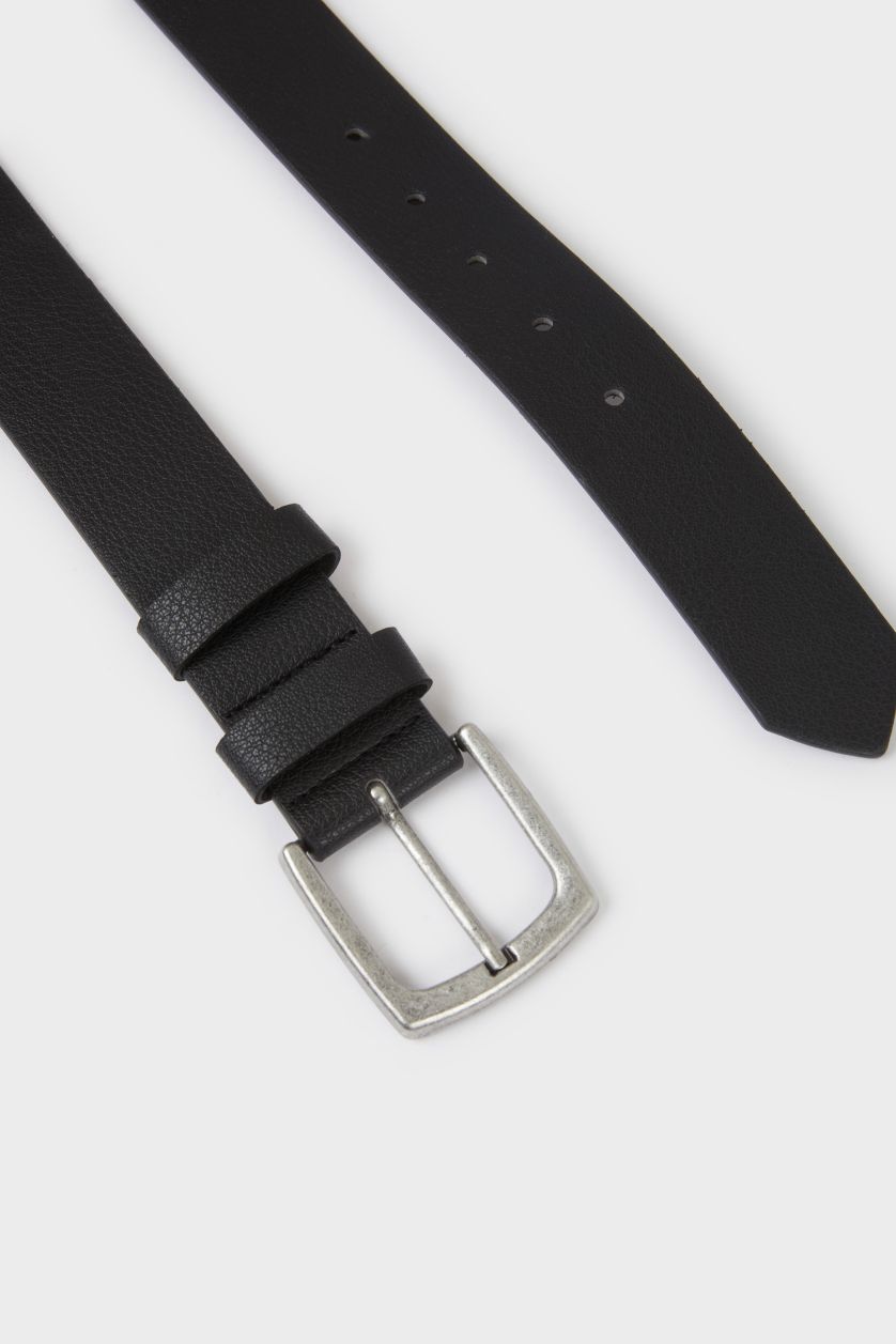 Erkek Siyah Erkek Dikdörtgen Toka Suni Deri Günlük Kemer