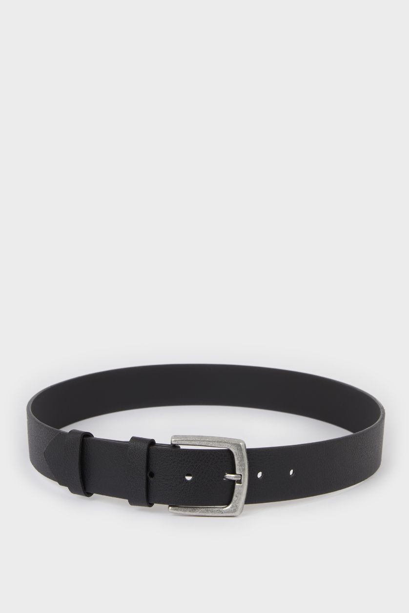 Erkek Siyah Erkek Dikdörtgen Toka Suni Deri Günlük Kemer