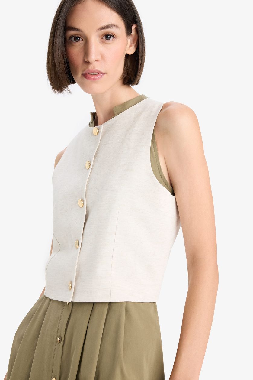 نساء اللون الرملي فيست سليم فيت برقبة مستديرة