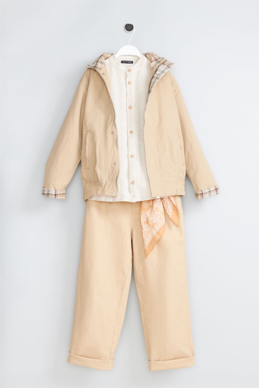 BOYS & TEENS Light Brown جاكيت اولادي وتر بروف بياقة عالية مبطن