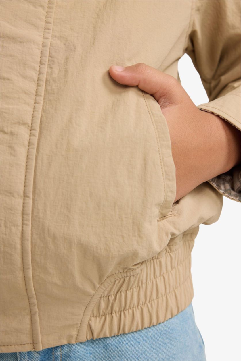 BOYS & TEENS Light Brown جاكيت اولادي وتر بروف بياقة عالية مبطن