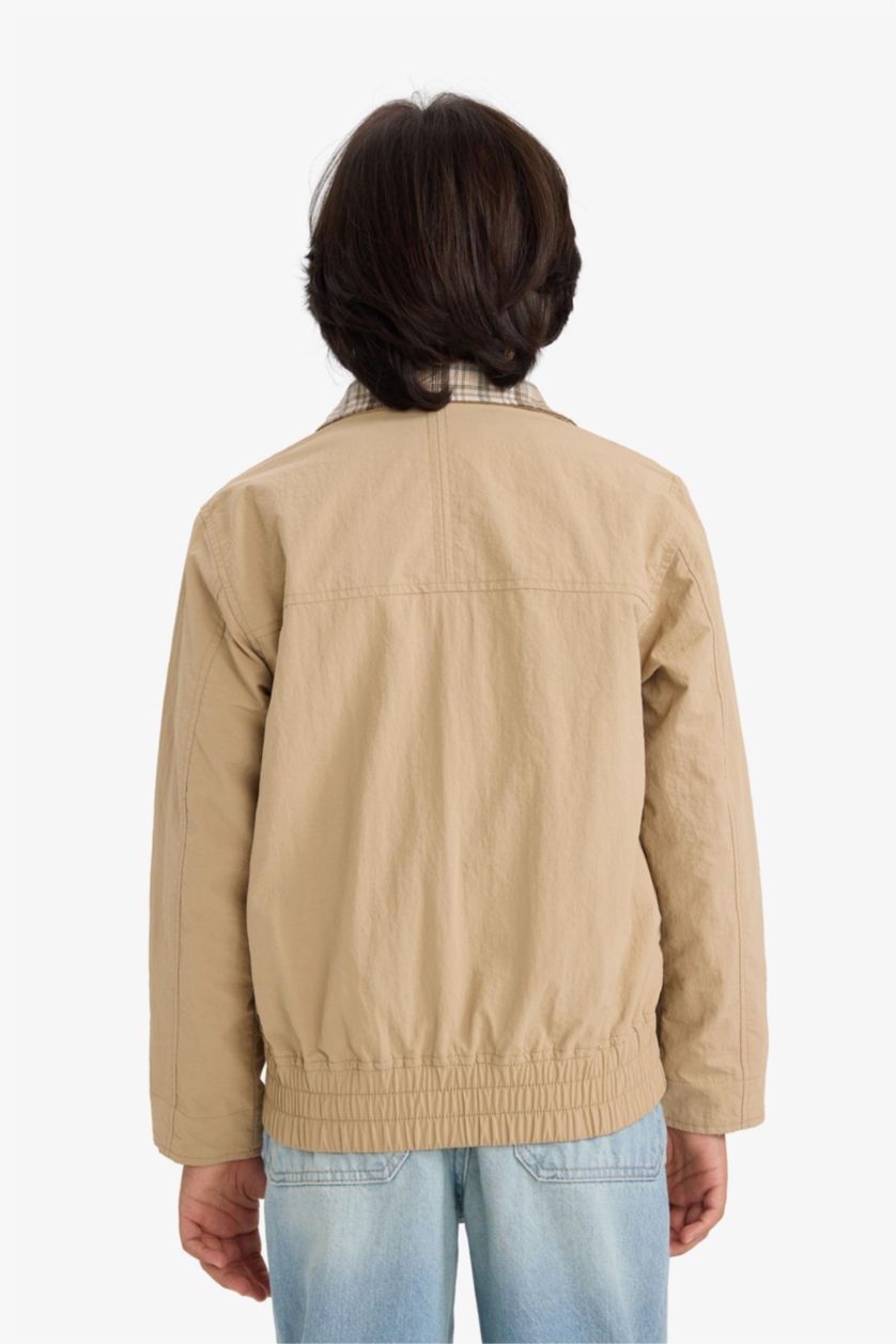 BOYS & TEENS Light Brown جاكيت اولادي وتر بروف بياقة عالية مبطن