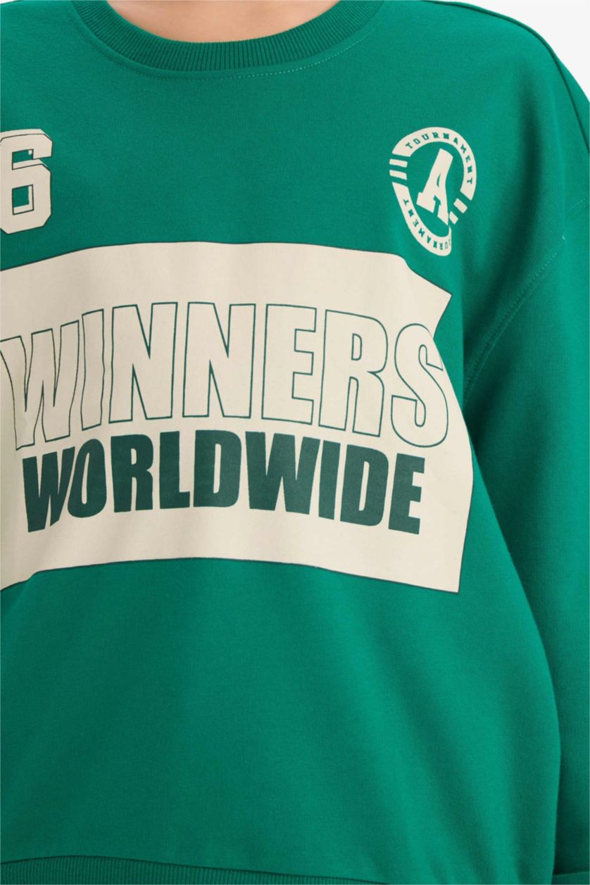 FILLES Vert Sweat- Shirt Tissu Sweat Fin Coupe décontractée Col rond Slogan