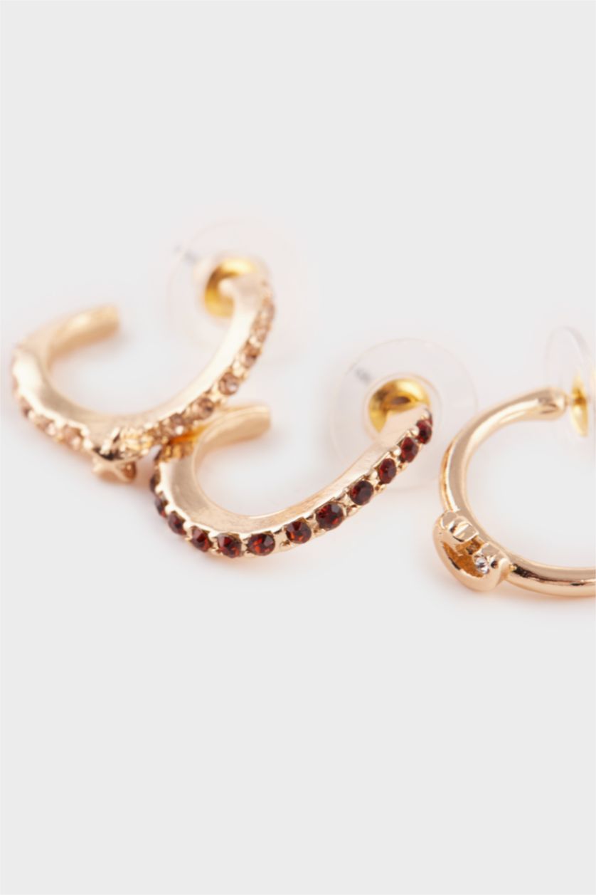WOMAN Altın Woman 9 Piece Stone Gold Earringss