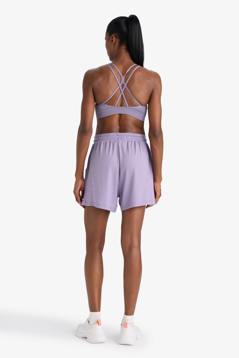 Kadın Lila Standart Fıt Sporcu Kısa Paça Ribana Şort