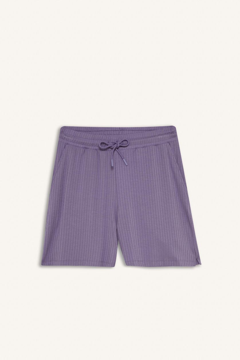 Kadın Lila Standart Fıt Sporcu Kısa Paça Ribana Şort