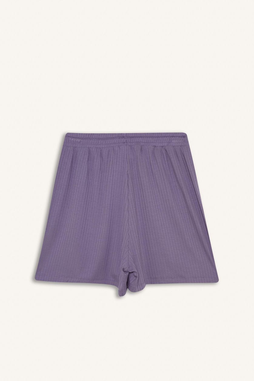 Kadın Lila Standart Fıt Sporcu Kısa Paça Ribana Şort