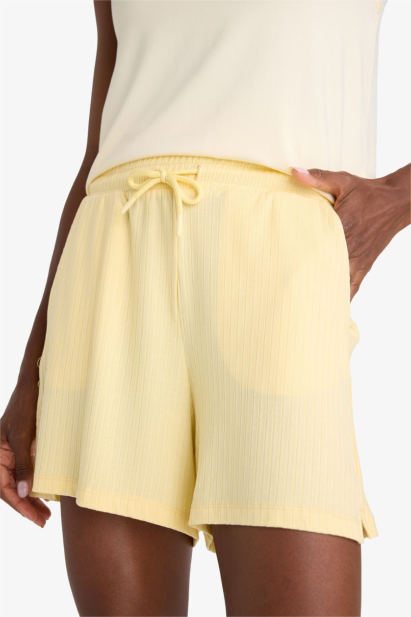 Kadın Sarı Standart Fıt Sporcu Kısa Paça Ribana Şort
