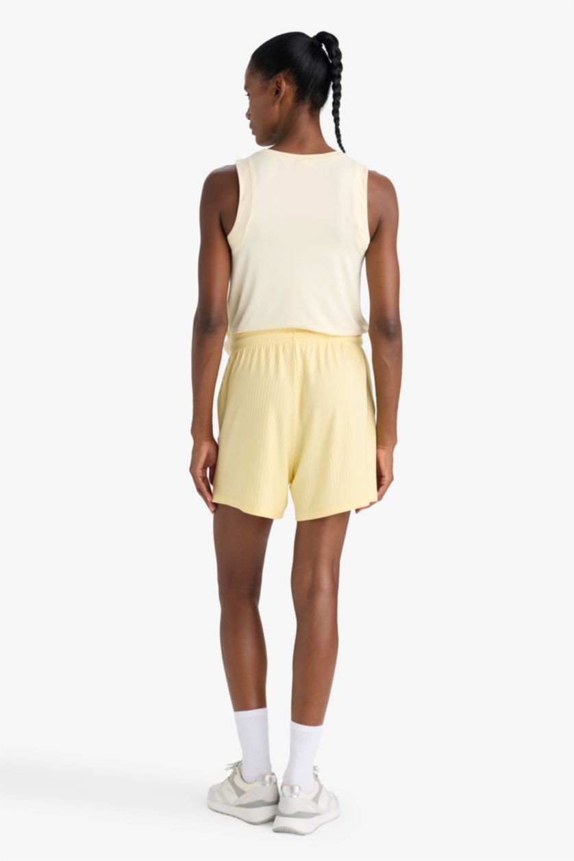 Kadın Sarı Standart Fıt Sporcu Kısa Paça Ribana Şort