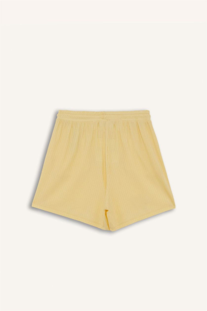 Kadın Sarı Standart Fıt Sporcu Kısa Paça Ribana Şort