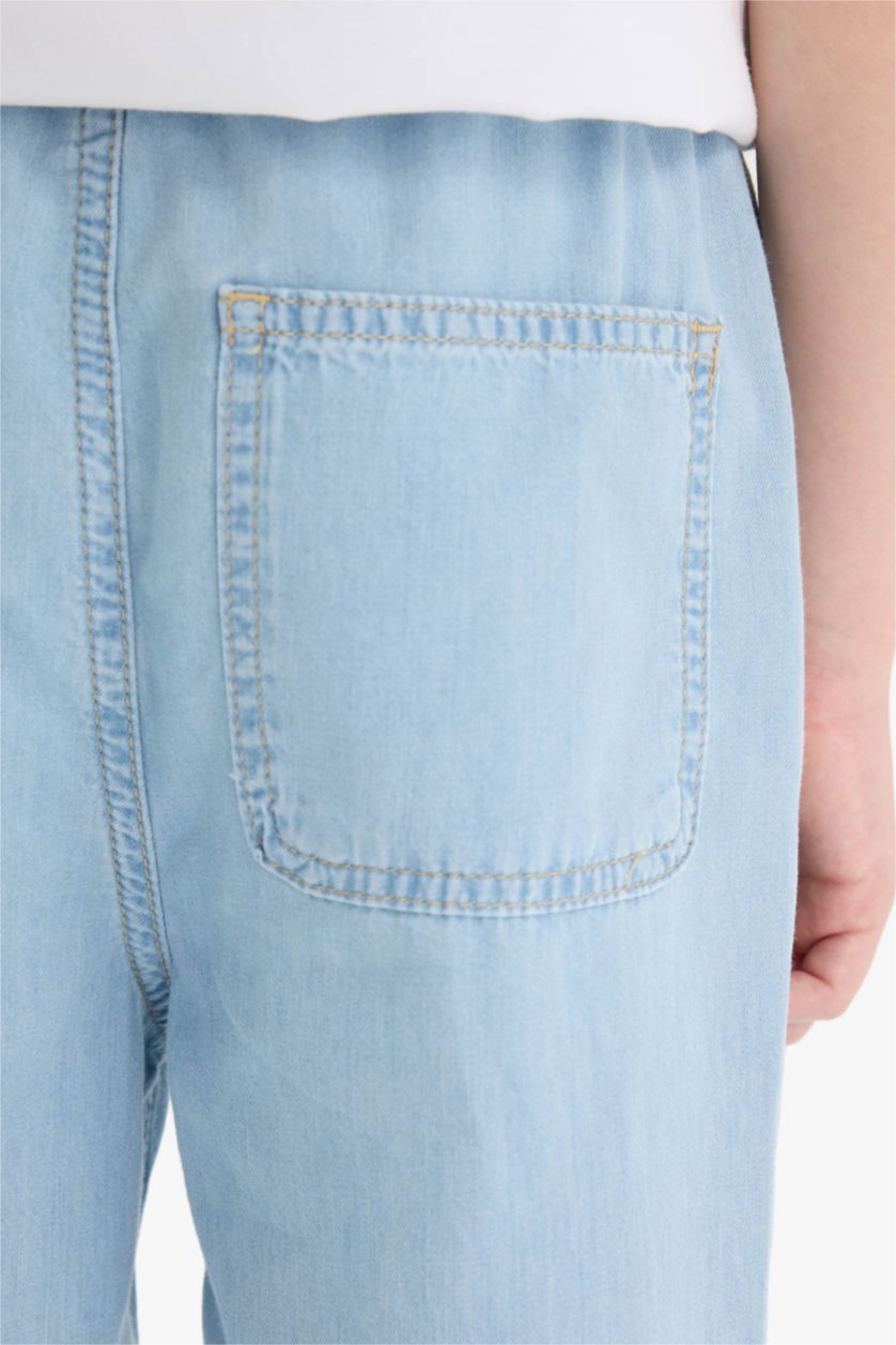 Erkek Çocuk - Genç Erkek Açık Mavi Beli Lastikli Düz Paça Jean Pantolon Erkek Çocuk