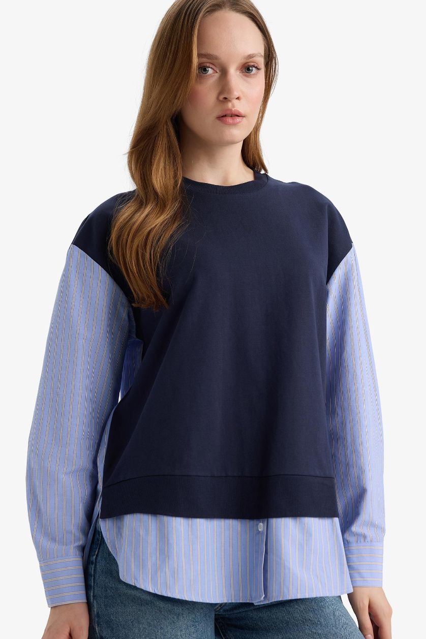 نساء كحلي سويت شيرت قماش خفيف قصة عادية