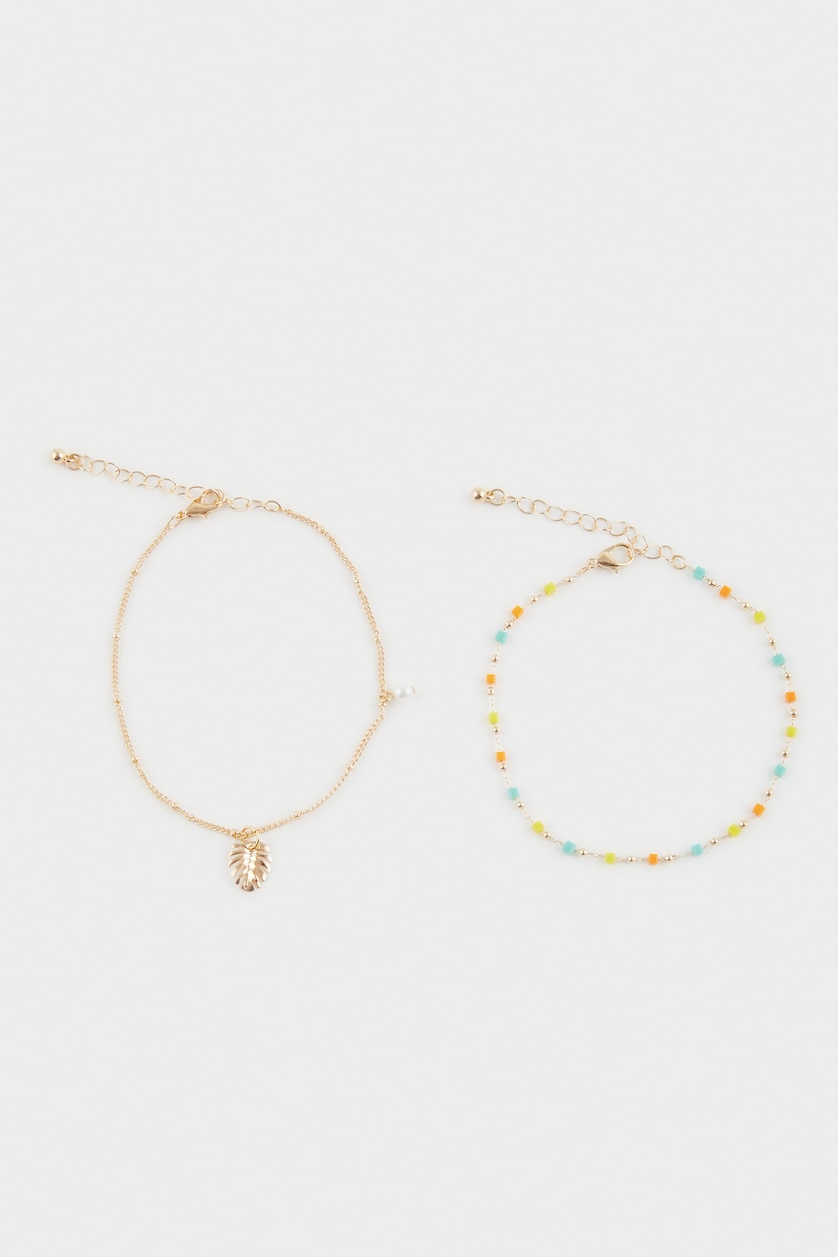 Women Karma Woman 2 Piece Golden Anklets With Colorful Stones