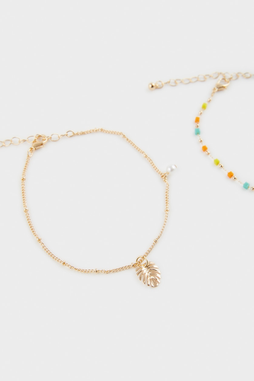 Women Karma Woman 2 Piece Golden Anklets With Colorful Stones