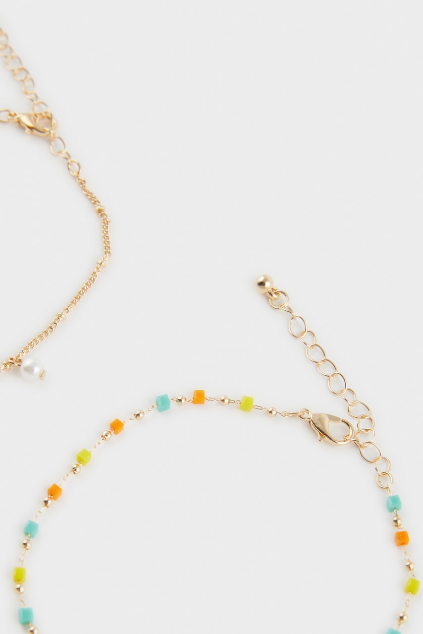 Women Karma Woman 2 Piece Golden Anklets With Colorful Stones