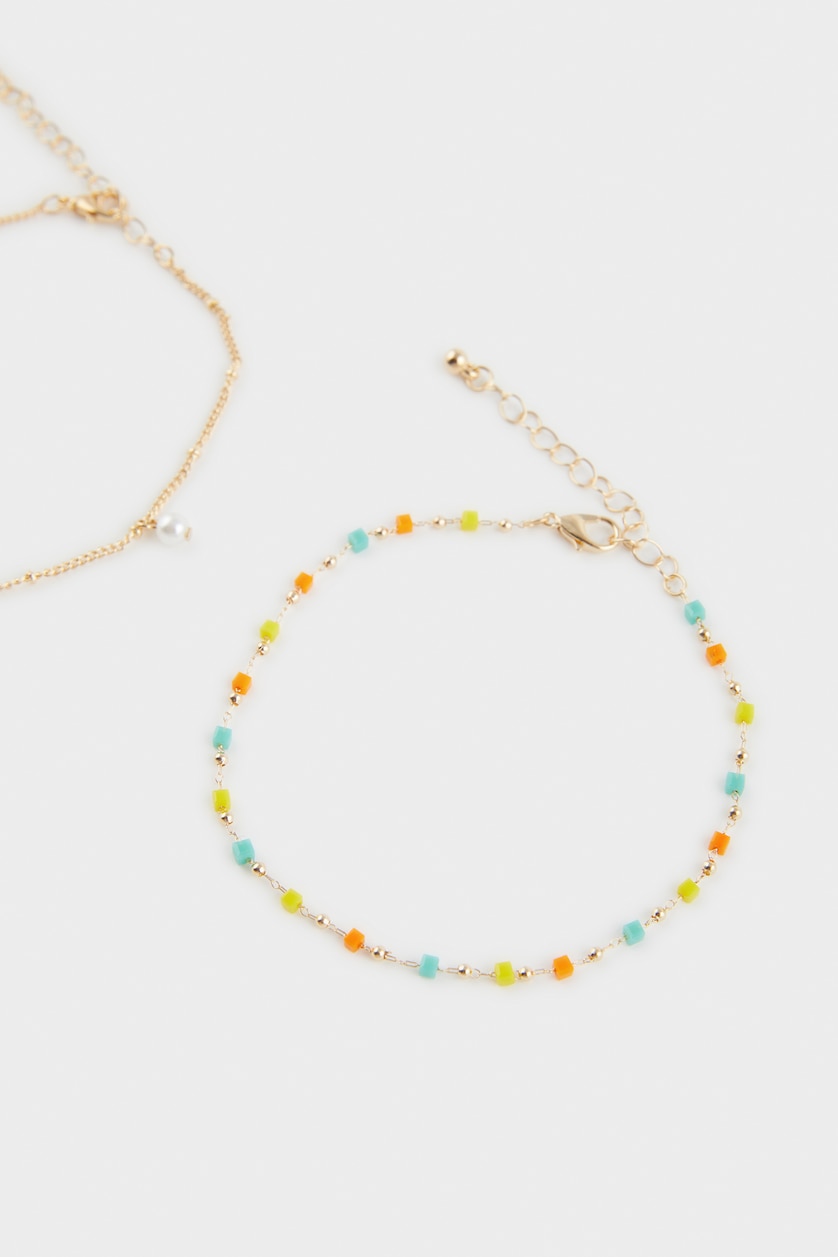 Women Karma Woman 2 Piece Golden Anklets With Colorful Stones