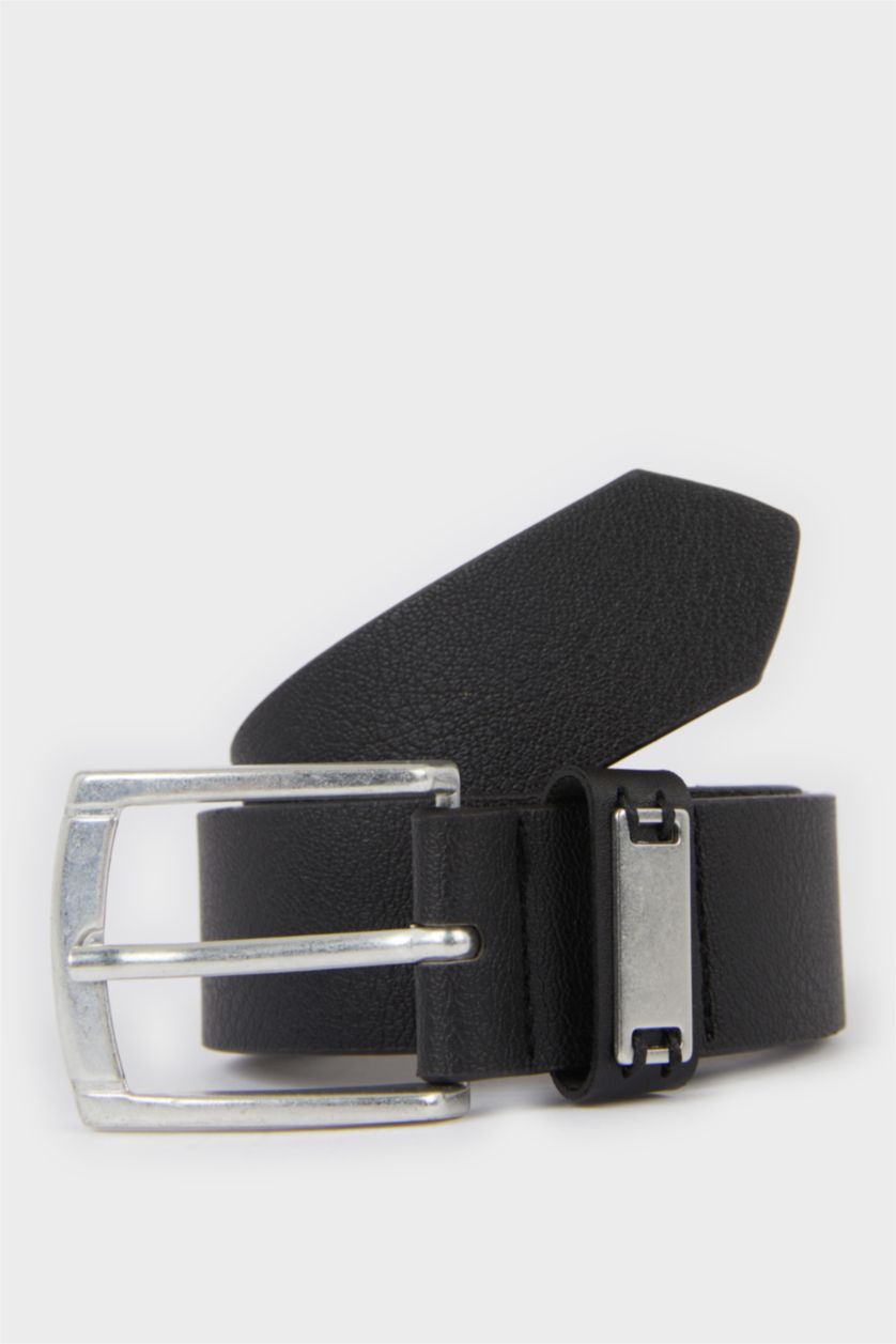 Erkek Çocuk - Genç Erkek Siyah Erkek Çocuk Dikdörtgen Toka Suni Deri Günlük Kemer