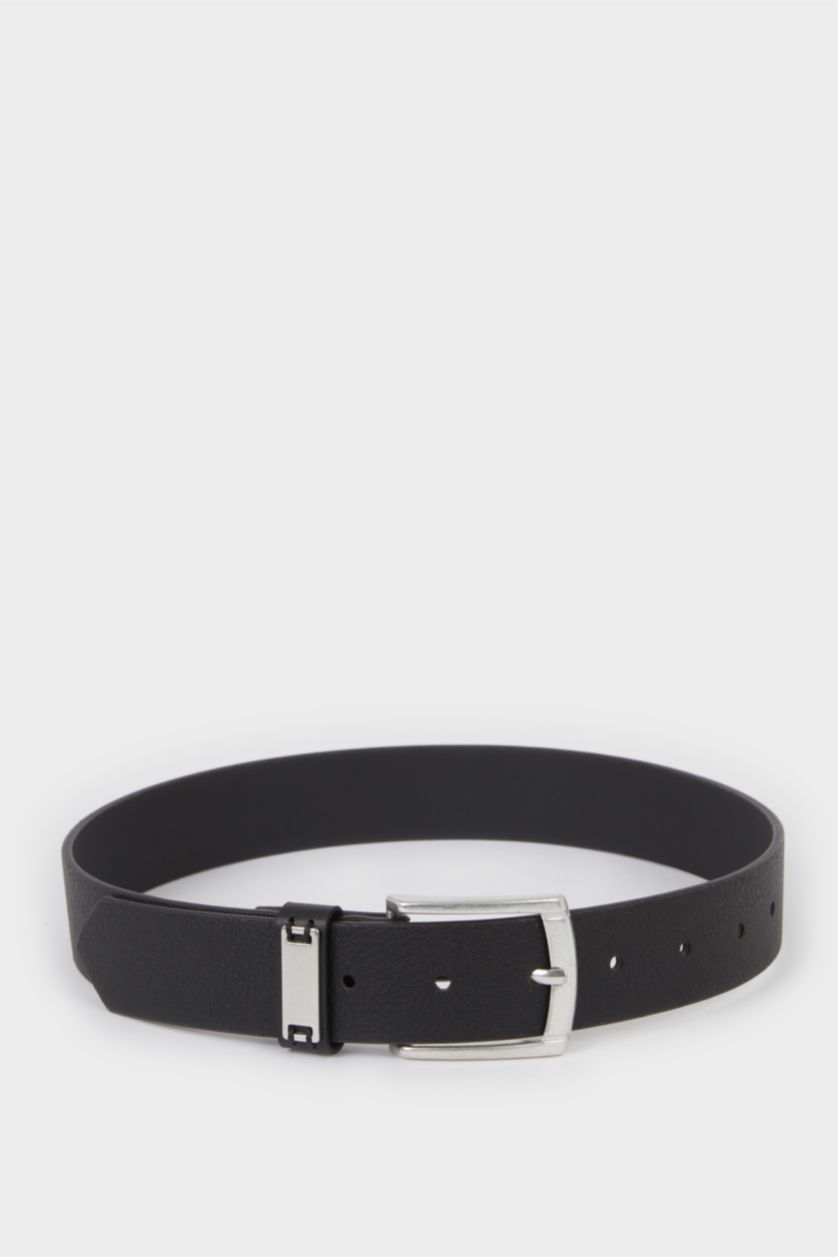 Erkek Çocuk - Genç Erkek Siyah Erkek Çocuk Dikdörtgen Toka Suni Deri Günlük Kemer