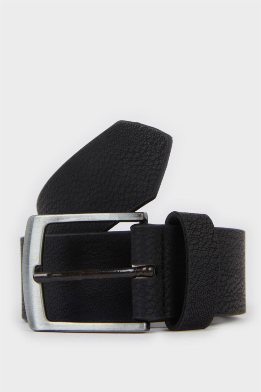 Erkek Çocuk - Genç Erkek Siyah Dikdörtgen Toka Suni Deri Günlük Kemer Erkek Çocuk