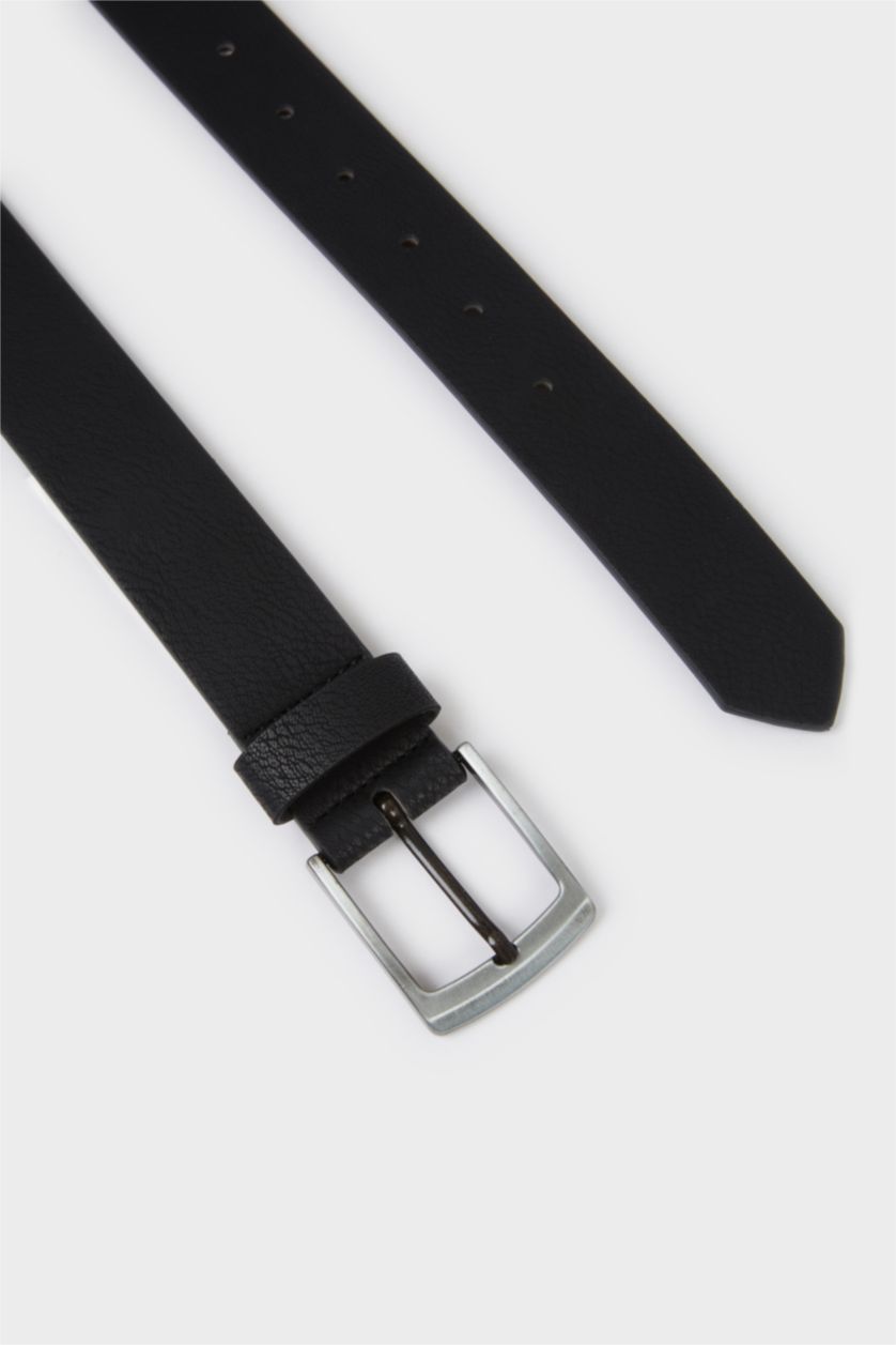 Erkek Çocuk - Genç Erkek Siyah Dikdörtgen Toka Suni Deri Günlük Kemer Erkek Çocuk