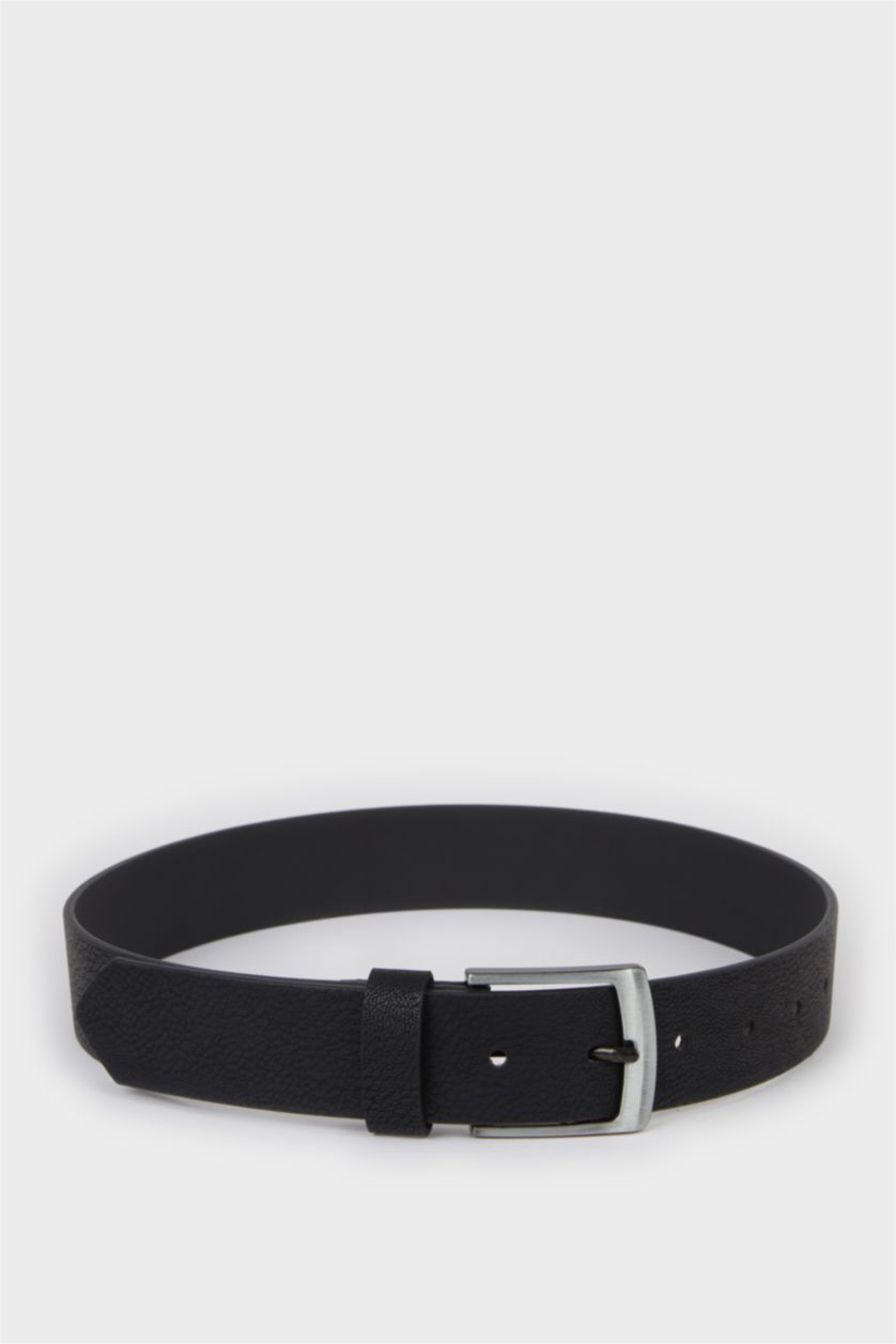 Erkek Çocuk - Genç Erkek Siyah Dikdörtgen Toka Suni Deri Günlük Kemer Erkek Çocuk