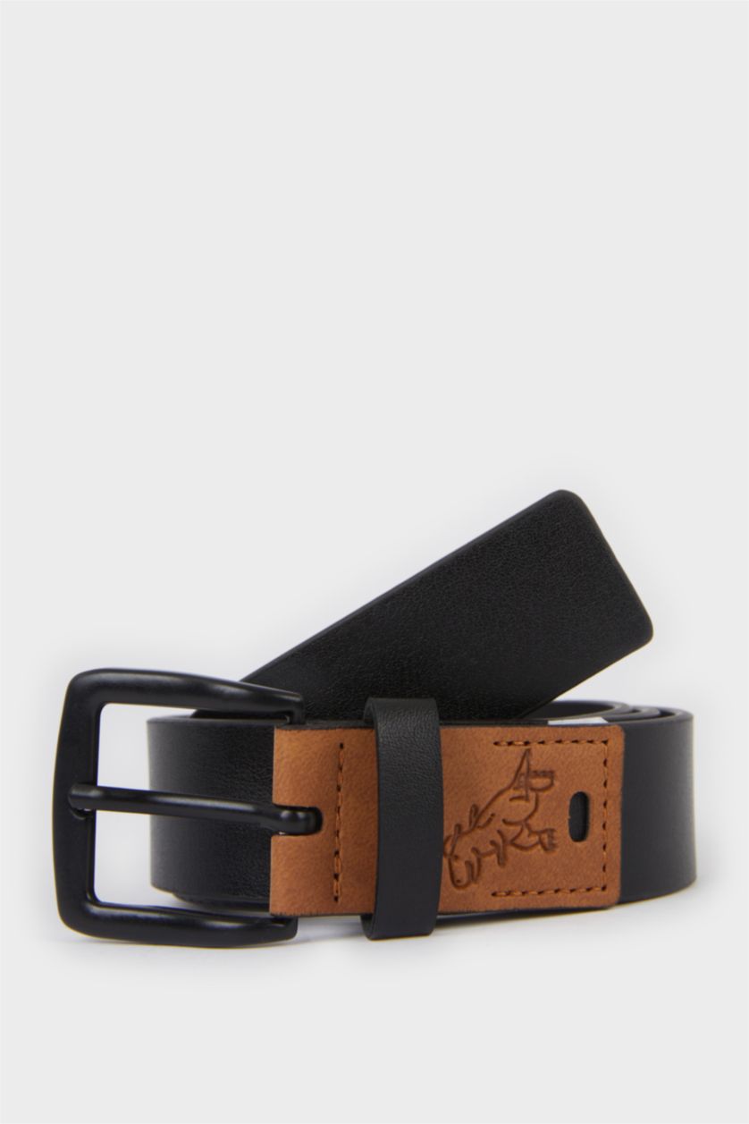 Erkek Çocuk - Genç Erkek Siyah Dikdörtgen Toka Suni Deri Günlük Kemer Erkek Çocuk