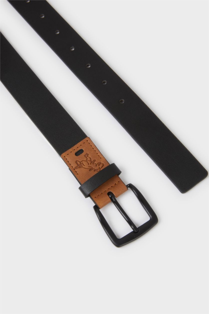 Erkek Çocuk - Genç Erkek Siyah Dikdörtgen Toka Suni Deri Günlük Kemer Erkek Çocuk